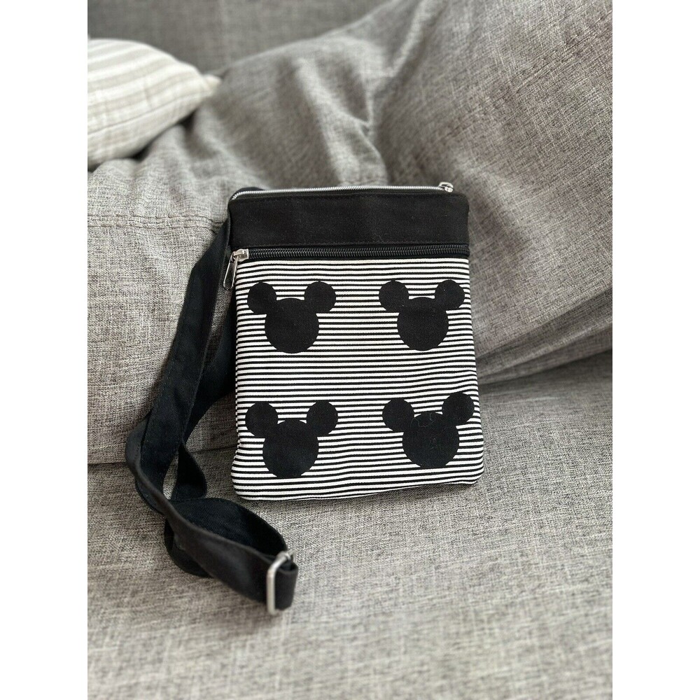 Disney Parks Mickey Mouse Crossbody Purse Black White Striped Bag Vacation